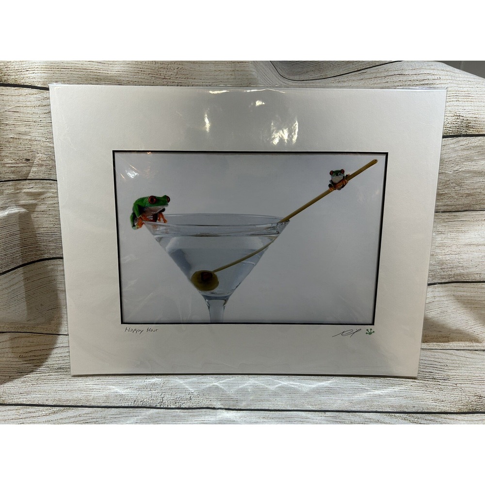 Hoppy Hour 11" x 14" Matted Print Tree Frog Martini Olive Tub6